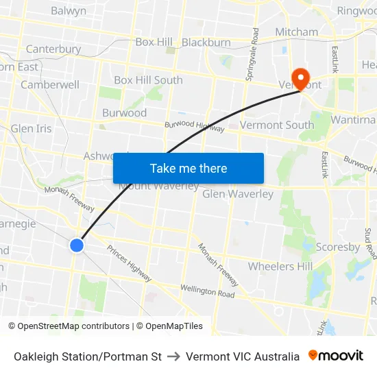 Oakleigh Station/Portman St to Vermont VIC Australia map