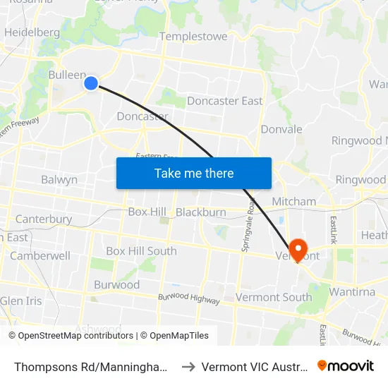Thompsons Rd/Manningham Rd to Vermont VIC Australia map