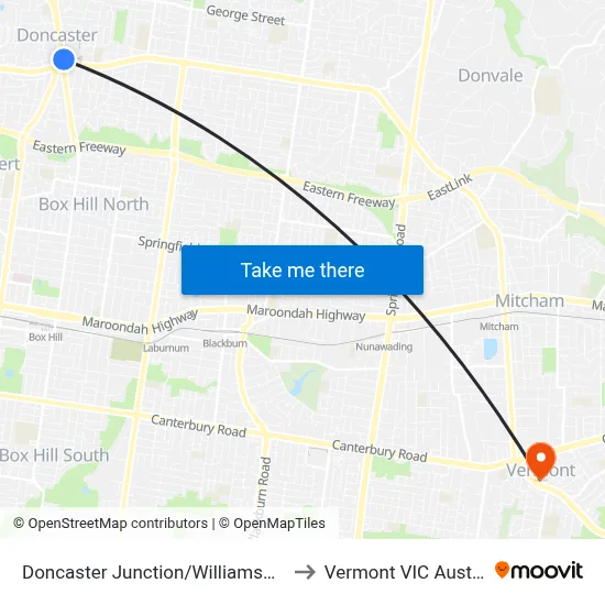 Doncaster Junction/Williamsons Rd to Vermont VIC Australia map