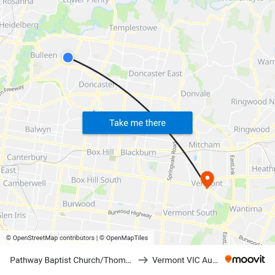 Pathway Baptist Church/Thompsons Rd to Vermont VIC Australia map
