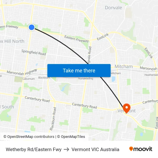 Wetherby Rd/Eastern Fwy to Vermont VIC Australia map