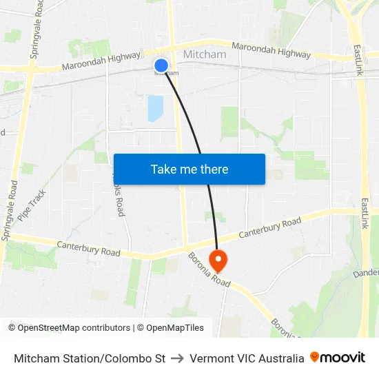 Mitcham Station/Colombo St to Vermont VIC Australia map