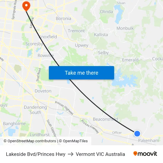 Lakeside Bvd/Princes Hwy to Vermont VIC Australia map