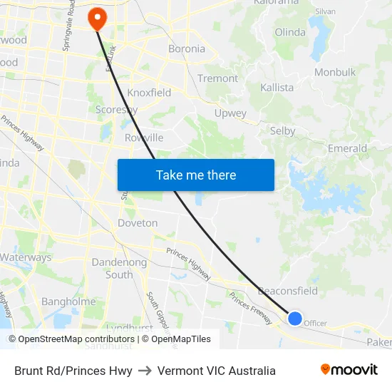 Brunt Rd/Princes Hwy to Vermont VIC Australia map