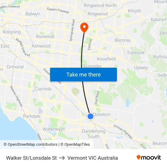 Walker St/Lonsdale St to Vermont VIC Australia map
