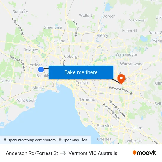Anderson Rd/Forrest St to Vermont VIC Australia map