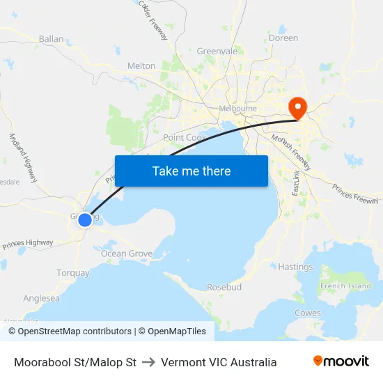 Moorabool St/Malop St to Vermont VIC Australia map