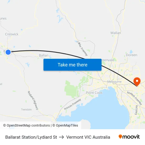 Ballarat Station/Lydiard St to Vermont VIC Australia map