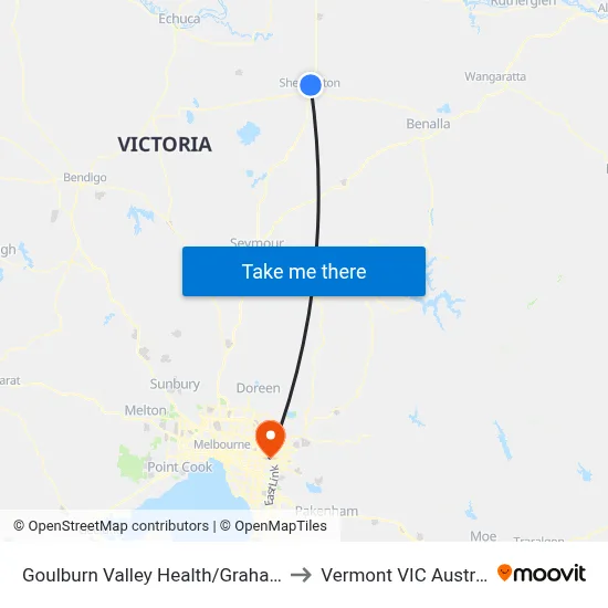Goulburn Valley Health/Graham St to Vermont VIC Australia map