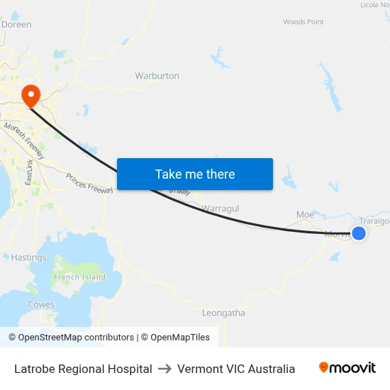 Latrobe Regional Hospital to Vermont VIC Australia map