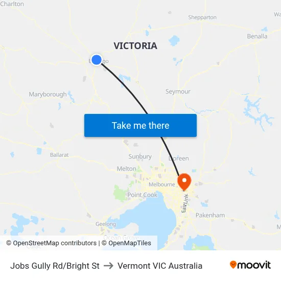 Jobs Gully Rd/Bright St to Vermont VIC Australia map