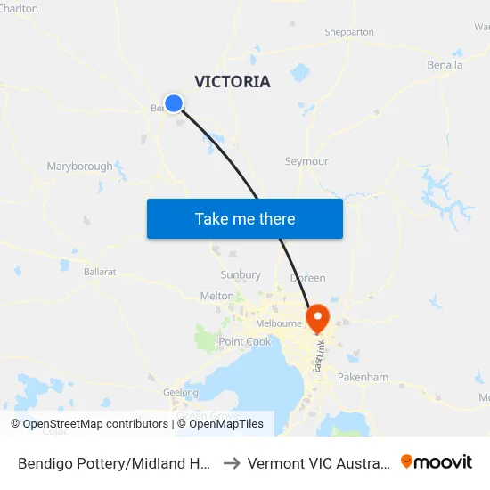 Bendigo Pottery/Midland Hwy to Vermont VIC Australia map