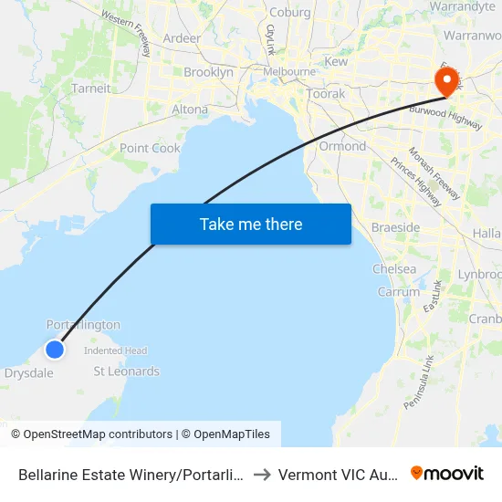 Bellarine Estate Winery/Portarlington Rd to Vermont VIC Australia map