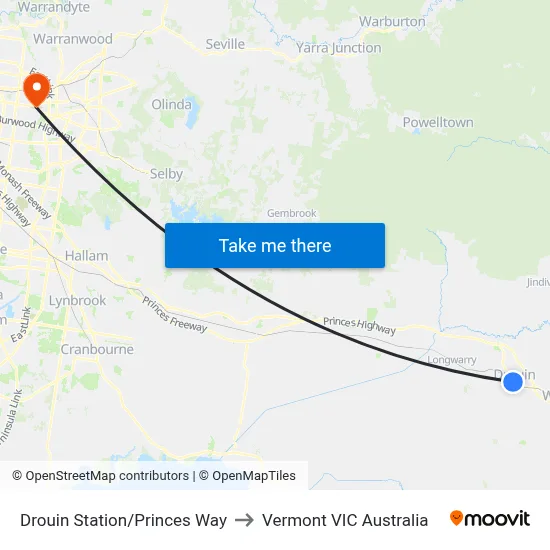 Drouin Station/Princes Way to Vermont VIC Australia map