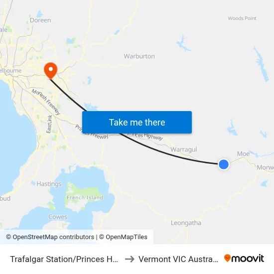 Trafalgar Station/Princes Hwy to Vermont VIC Australia map