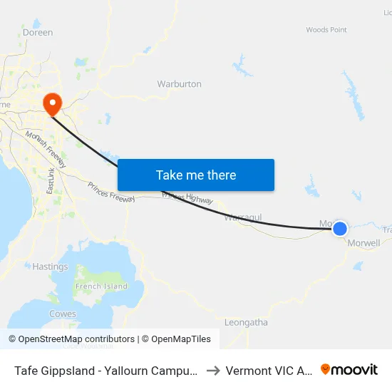 Tafe Gippsland - Yallourn Campus/Monash Rd to Vermont VIC Australia map