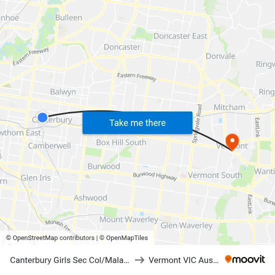 Canterbury Girls Sec Col/Malacca Rd to Vermont VIC Australia map