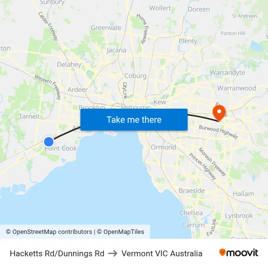 Hacketts Rd/Dunnings Rd to Vermont VIC Australia map