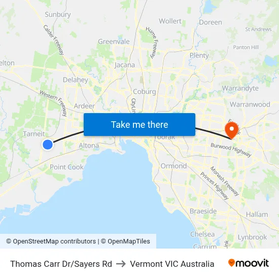 Thomas Carr Dr/Sayers Rd to Vermont VIC Australia map