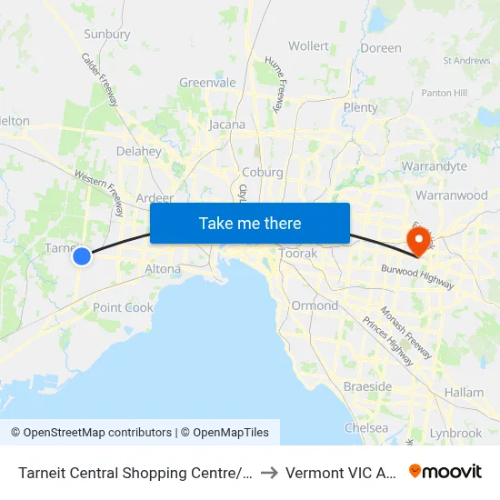Tarneit Central Shopping Centre/Derrimut Rd to Vermont VIC Australia map