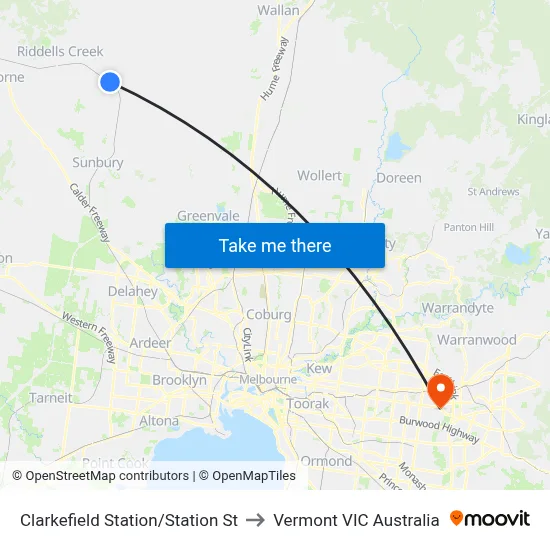 Clarkefield Station/Station St to Vermont VIC Australia map