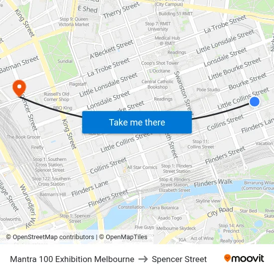 Mantra 100 Exhibition Melbourne to Spencer Street map