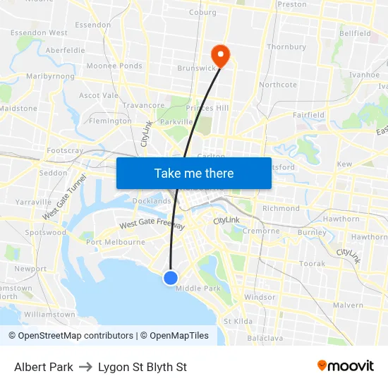 Albert Park to Lygon St Blyth St map