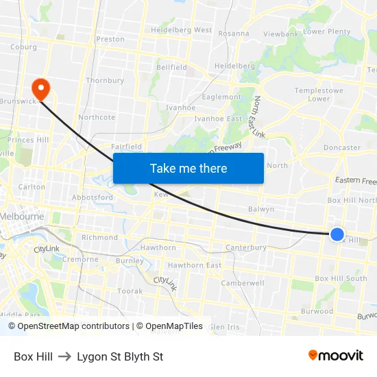 Box Hill to Lygon St Blyth St map