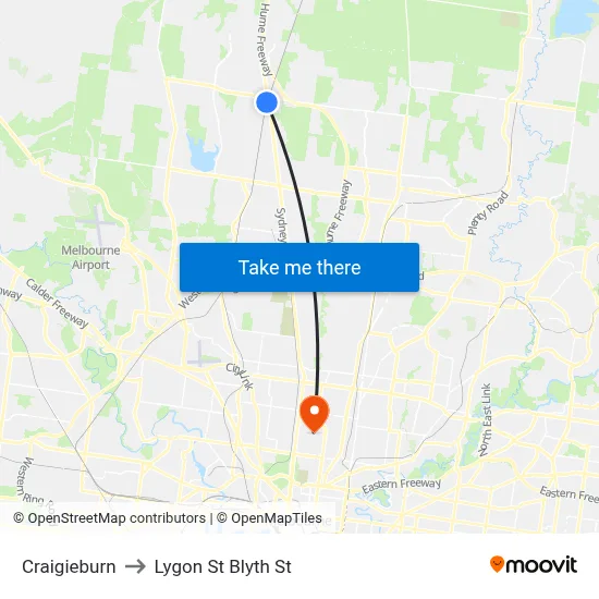 Craigieburn to Lygon St Blyth St map