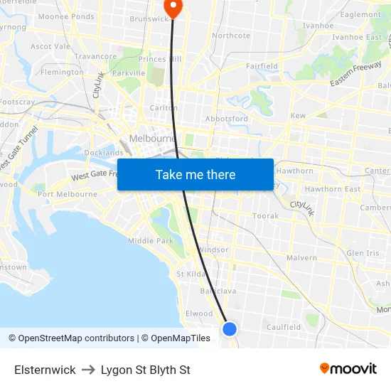 Elsternwick to Lygon St Blyth St map