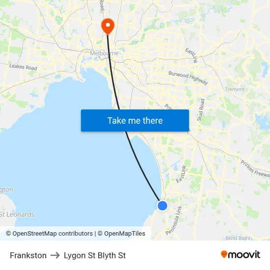Frankston to Lygon St Blyth St map