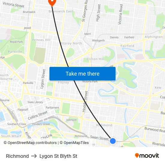 Richmond to Lygon St Blyth St map