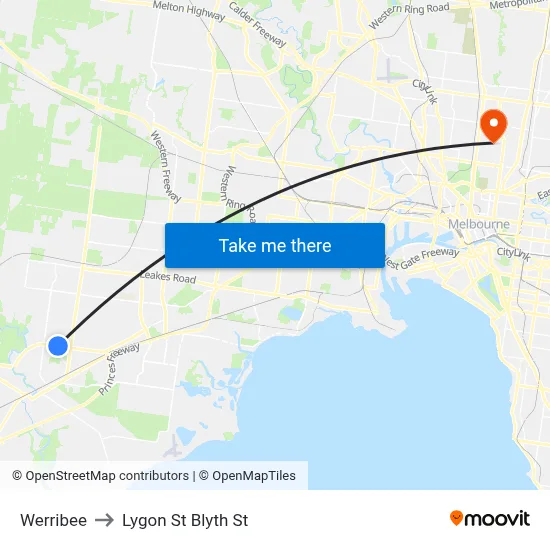 Werribee to Lygon St Blyth St map