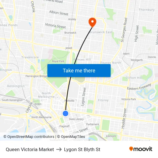 Queen Victoria Market to Lygon St Blyth St map