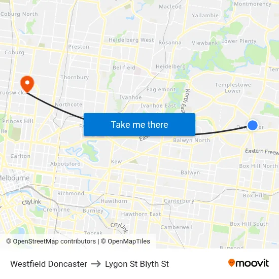 Westfield Doncaster to Lygon St Blyth St map
