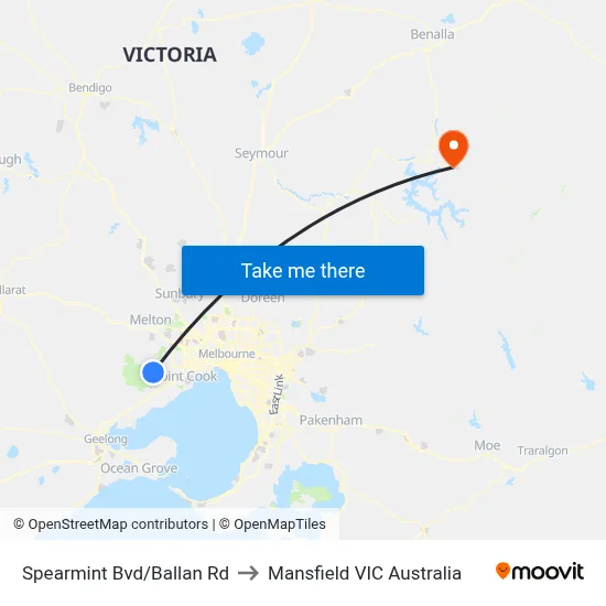 Spearmint Bvd/Ballan Rd to Mansfield VIC Australia map