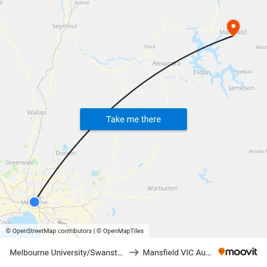 Melbourne University/Swanston St #1 to Mansfield VIC Australia map