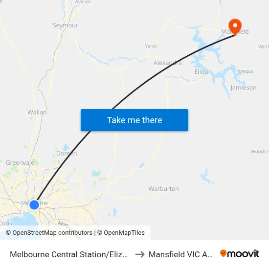 Melbourne Central Station/Elizabeth St #5 to Mansfield VIC Australia map