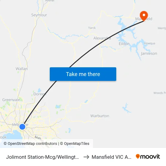 Jolimont Station-Mcg/Wellington Pde #11 to Mansfield VIC Australia map