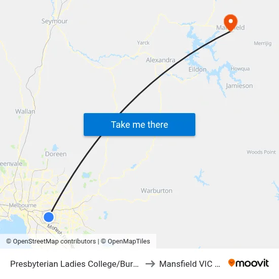 Presbyterian Ladies College/Burwood Hwy #61 to Mansfield VIC Australia map