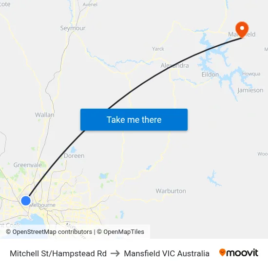 Mitchell St/Hampstead Rd to Mansfield VIC Australia map