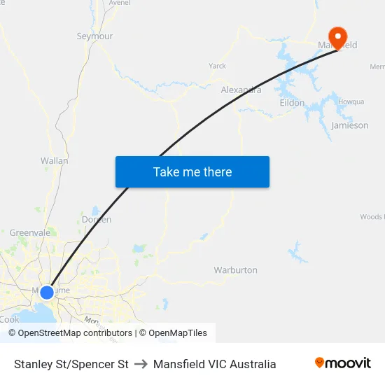 Stanley St/Spencer St to Mansfield VIC Australia map