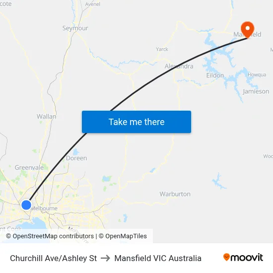 Churchill Ave/Ashley St to Mansfield VIC Australia map