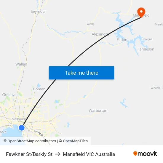Fawkner St/Barkly St to Mansfield VIC Australia map