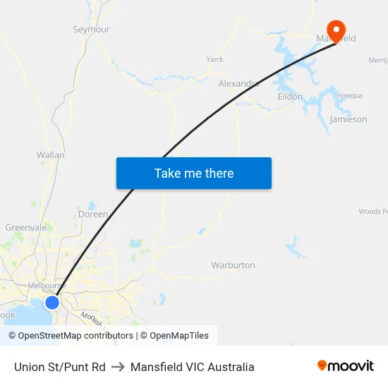 Union St/Punt Rd to Mansfield VIC Australia map