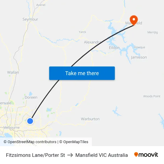 Fitzsimons Lane/Porter St to Mansfield VIC Australia map