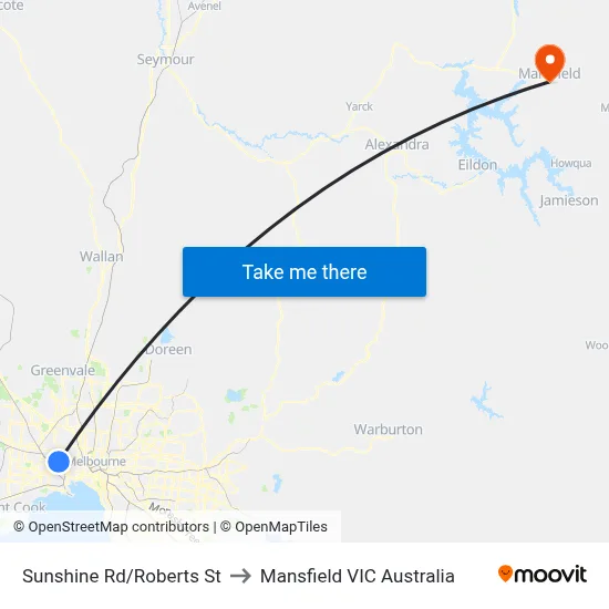 Sunshine Rd/Roberts St to Mansfield VIC Australia map