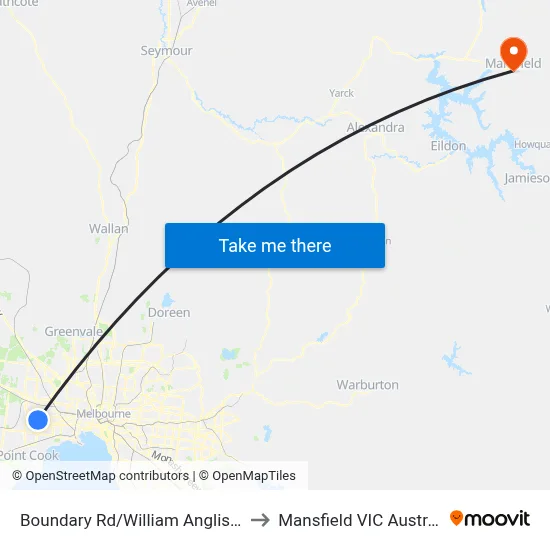 Boundary Rd/William Angliss Dr to Mansfield VIC Australia map
