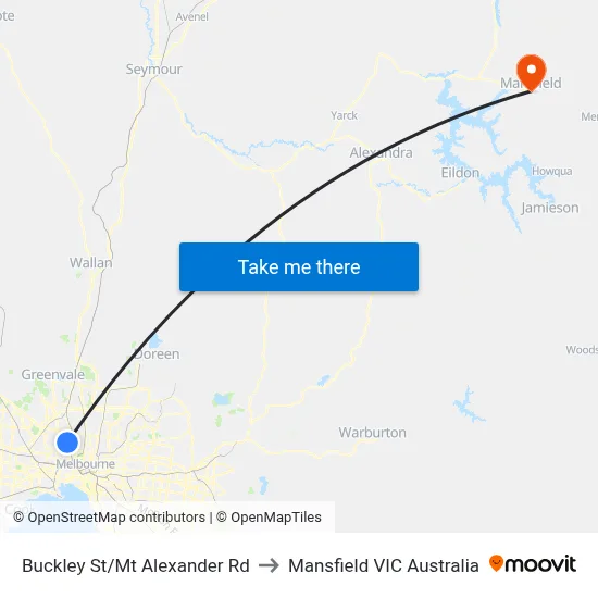 Buckley St/Mt Alexander Rd to Mansfield VIC Australia map