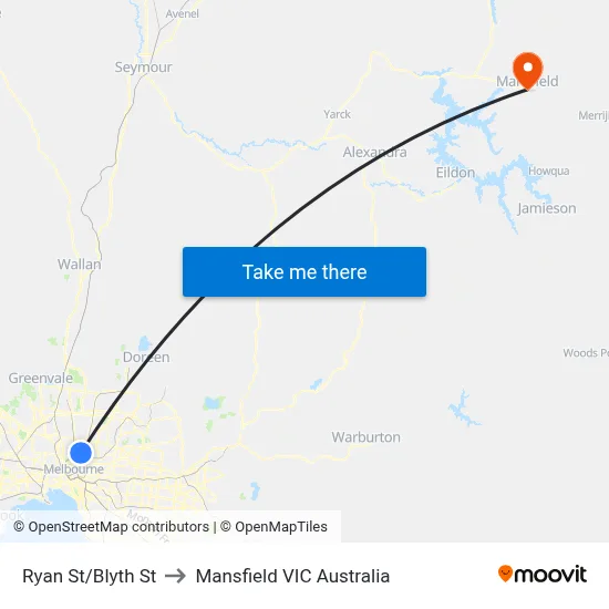 Ryan St/Blyth St to Mansfield VIC Australia map